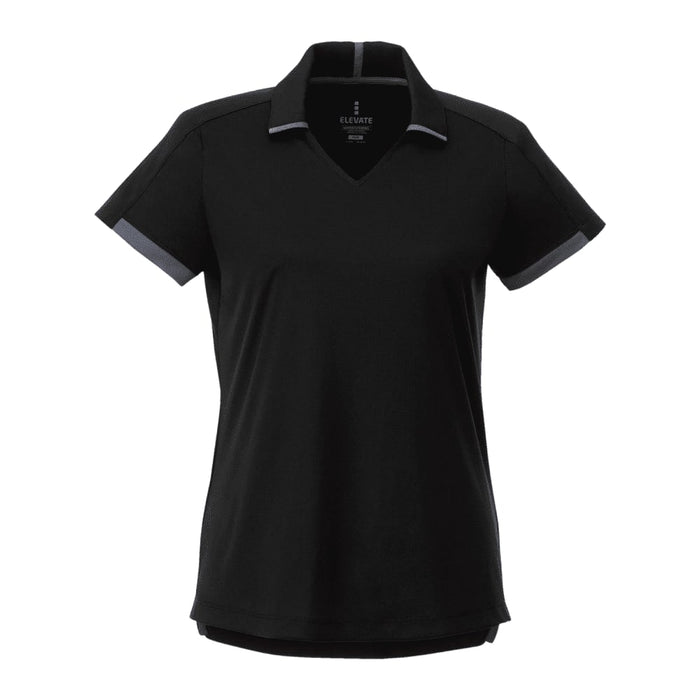 Women's Cerrado Short Sleeve Performance Polo - A black short sleeve polo shirt with a v-neck design and contrasting trim. Features a logo.