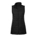 Women's Telluride Lightweight Packable Insulated Puffer Vest - A black lightweight packable insulated puffer vest with a high collar and zip fastening. Features a subtle quilted pattern and branding.