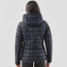 Women's Tundra Thermal Jacket - A women's puffer jacket in navy blue with a quilted design and a hood, viewed from the back.