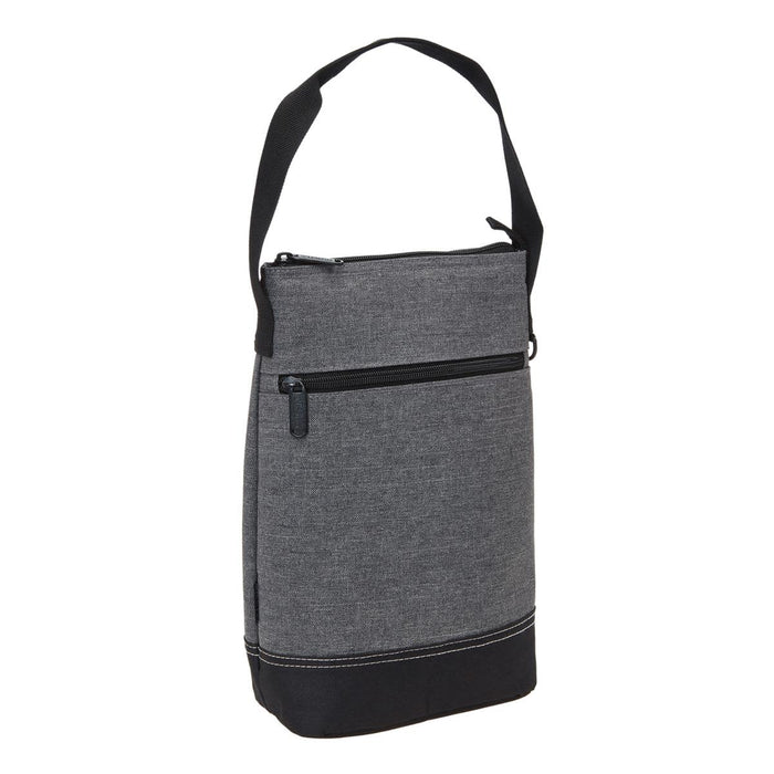 Tirano Two Bottle Wine Cooler - A drink bottle cooler featuring a grey fabric exterior with a black bottom and an adjustable shoulder strap.