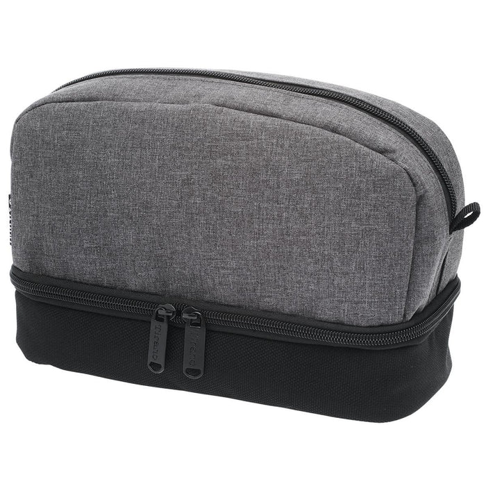 Tirano Toiletry Bag - A grey and black toiletry bag featuring dual zippers and a sleek design, with a branding logo.