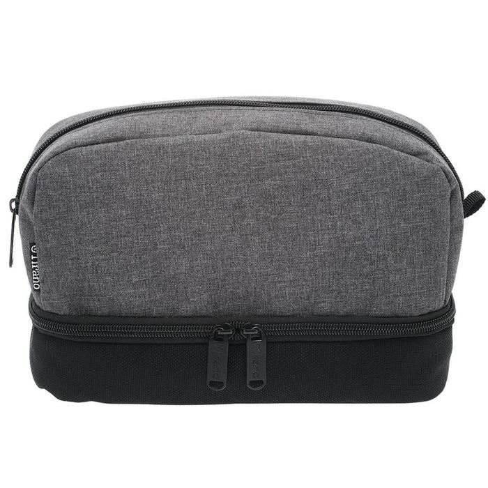 Tirano Toiletry Bag - A grey and black toiletry bag with a zippered closure and a logo on the side.