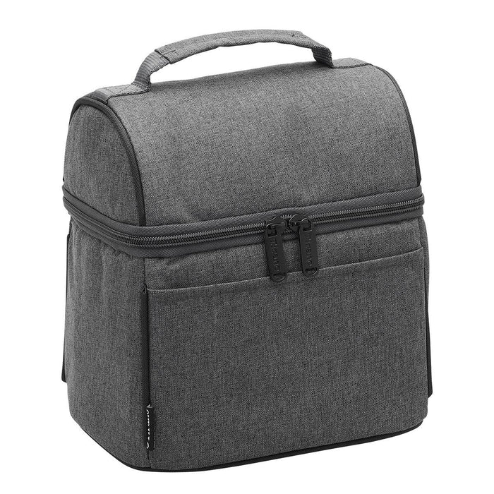 Tirano Lunch Cooler - A grey insulated lunch cooler bag with a zip closure and front pocket, featuring a sturdy handle and branding.