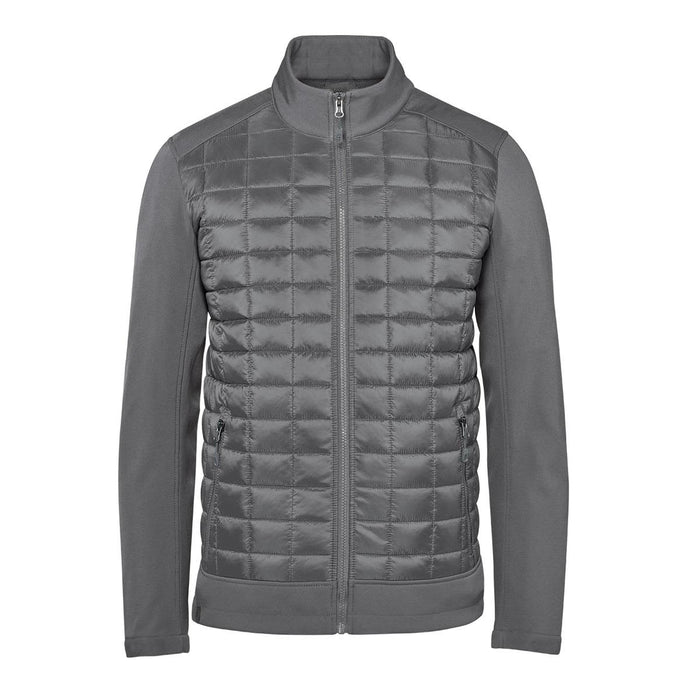 Men's Appalachian Thermal Softshell Jacket - A grey men's thermal softshell jacket featuring a quilted front and smooth sleeves, with a zip closure and a collar.