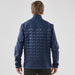 Men's Appalachian Thermal Softshell Jacket - A navy blue men's softshell jacket with a quilted back and raised collar, featuring a logo on the upper left.