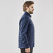 Men's Appalachian Thermal Softshell Jacket - Men's thermal softshell jacket in navy, featuring a quilted design and a zipped pocket, with a branding logo.