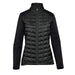 Women's Appalachian Thermal Softshell Jacket - A women's softshell jacket in black, featuring a quilted front and smooth sleeves. It has a zip closure and a high collar.