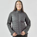 Women's Appalachian Thermal Softshell Jacket - A women's softshell jacket in grey with a quilted front and long sleeves. Features a zip-up front and a logo.