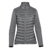 Women's Appalachian Thermal Softshell Jacket - A grey women's softshell jacket featuring a quilted design and high collar, with a zippered front and branding.