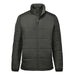 Men's Sierra Thermal Jacket - A dark grey puffer jacket with a high collar and zip front, featuring a logo on the side.
