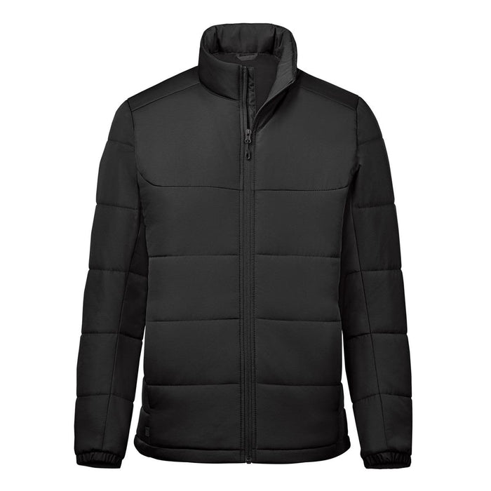 Men's Sierra Thermal Jacket - A black puffer jacket with a high collar and zip front, featuring a logo on the chest.