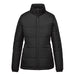 Women's Sierra Thermal Jacket - A women's black thermal puffer jacket with a zip closure and a high collar. It features a logo on the chest.