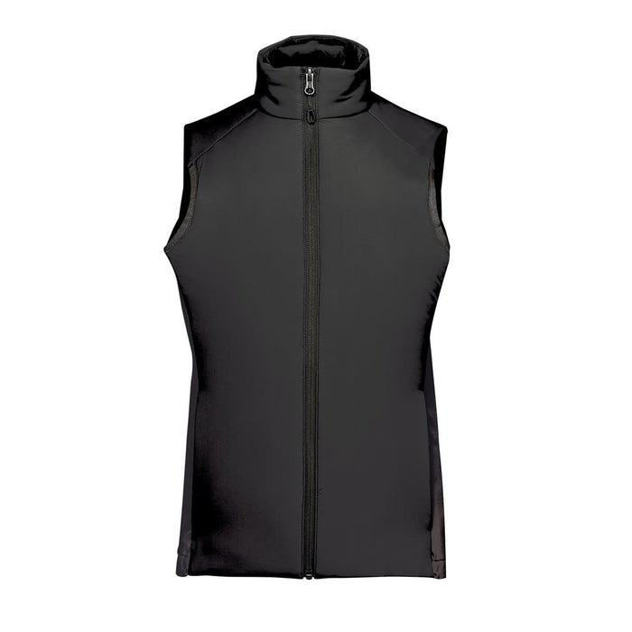Women's Cascadia Thermal Vest - A black women's thermal vest featuring a high collar and a front zipper, with subtle branding.