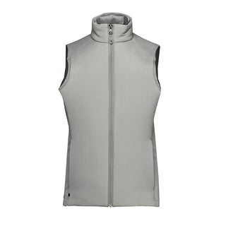 Women's Cascadia Thermal Vest - A light grey women's thermal vest with a high collar and front zip, featuring a branding logo.
