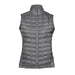 Women's Appalachian Thermal Softshell Vest - A grey women's thermal softshell vest with a zip front and a high collar, featuring quilted design and no sleeves.