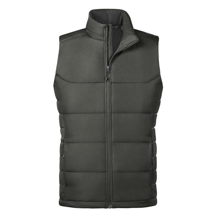 Men's Sierra Thermal Vest - A green thermal vest with a high collar and zip-up front, featuring a logo on the chest.
