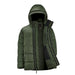Men's Elkridge Parka - A green puffer jacket with a removable hood, featuring a zip front and side pockets, along with an inner lining.