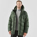 Men's Elkridge Parka - A men's puffer jacket in dark green, featuring a hood and a zippered front, displayed on a model.
