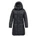 Women's Elkridge Parka - A women's black puffer jacket with a hood, featuring a quilted design and a mid-length cut.