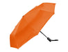 Como Fold-Up Umbrella - An orange fold-up umbrella with a black handle and a logo on the shaft.