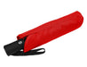 Como Fold-Up Umbrella - A red fold-up umbrella in a matching protective sleeve with a black handle and a branding logo.