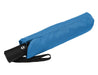Como Fold-Up Umbrella - A blue fold-up umbrella in its matching cover, featuring a black handle and a logo.