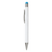 Vitra Pen - A white pen with a silver clip and a blue stylus tip, featuring a simple design and a logo.