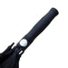 York Umbrella - A black umbrella handle with a smooth grip and a white button, featuring an attached black canopy.