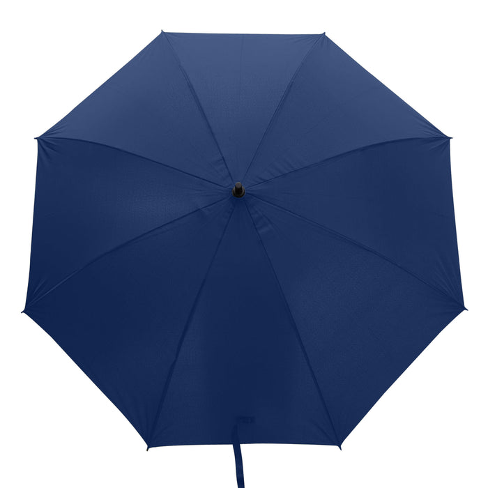 York Umbrella - A navy blue umbrella with a smooth canopy and a central handle. It features a branding logo.