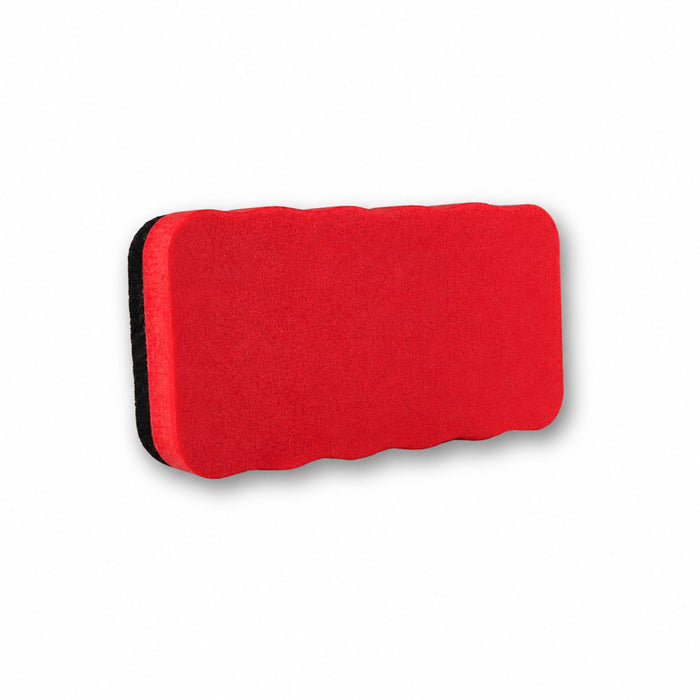 Magnetic Foam Whiteboard Eraser - A red magnetic foam whiteboard eraser with a textured surface and a black backing.