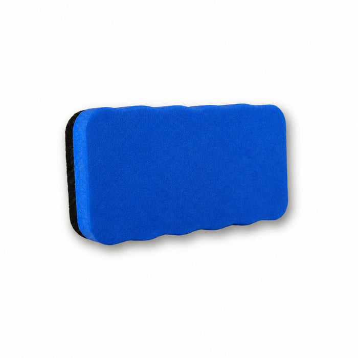 Magnetic Foam Whiteboard Eraser - A blue magnetic foam whiteboard eraser with a black backing. The design features a wavy textured surface.