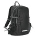 Deluge BackPack - A sleek black backpack with multiple compartments, adjustable straps, and a mesh side pocket. It features a logo.
