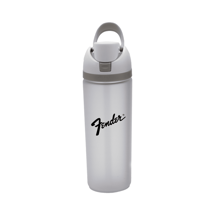 The Bondi 700ml Drinking Bottle - A drink bottle in silver with a grey lid and a carry handle, featuring a logo on the front.