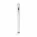 Fidget Gel Pen - A white gel pen with a shiny chrome clip and tip, featuring a logo on its body.