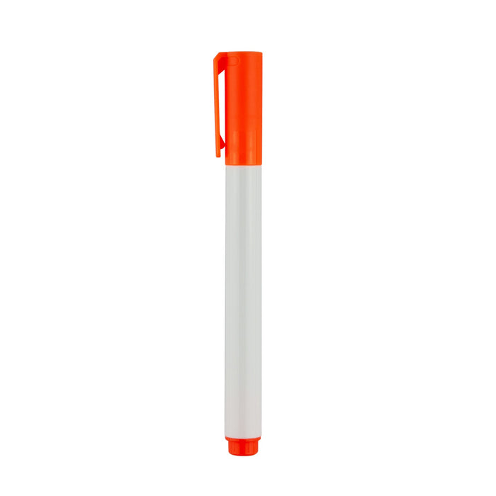 Bonack Whiteboard Marker - An orange and white whiteboard marker with a cap and a clip for easy attachment.