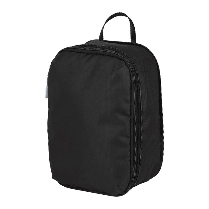 Wander & Roam Compression Packing Cube Set - A black compression packing cube with a zipper and a top handle for easy carrying.