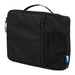 Wander & Roam Organiser Case - A black organiser case with a zip closure and an external pocket, featuring a handle and a small logo.