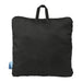 Wander & Roam Packable Travel Duffel Bag - A black packable travel duffel bag with a top handle, featuring a contrasting blue tag.