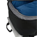 Wander & Roam Travel Backpack - A black travel backpack interior showing a blue cushioned compartment and a silver laptop underneath.