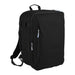 Wander & Roam Travel Backpack - A black travel backpack with multiple zippered compartments and adjustable straps, featuring a branding logo.