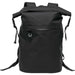 Cirrus Backpack - A black waterproof backpack with adjustable shoulder straps and a front zip pocket, featuring a logo.
