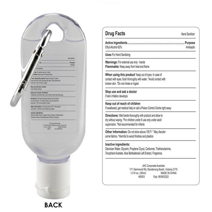 30ML GEL HAND SANITIZER WITH CARABINER