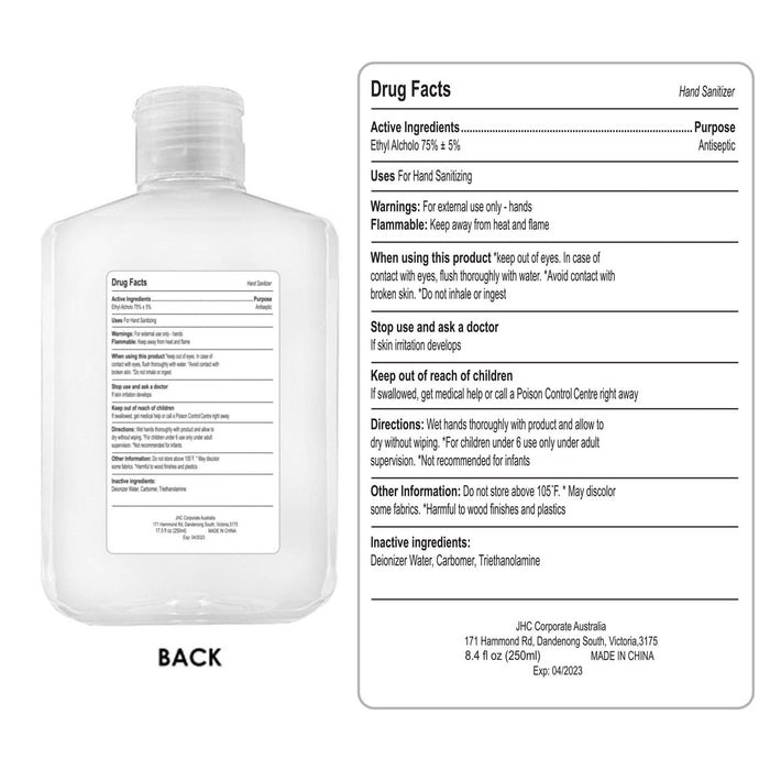 250ML HAND SANITISER GEL - 75% alcohol